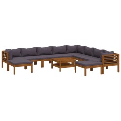 vidaXL Muebles de jardín 11 pzas cojines madera maciza de acacia 