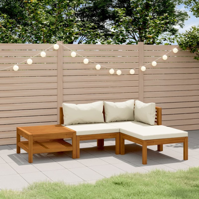 vidaXL Set de muebles de jardín 4 pzas con cojín crema acacia maciza vidaXL Set de muebles de jardín 4 pzas con cojín crema acacia maciza