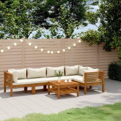 vidaXL Muebles de jardín 6 pzas cojines crema madera maciza de acacia 
