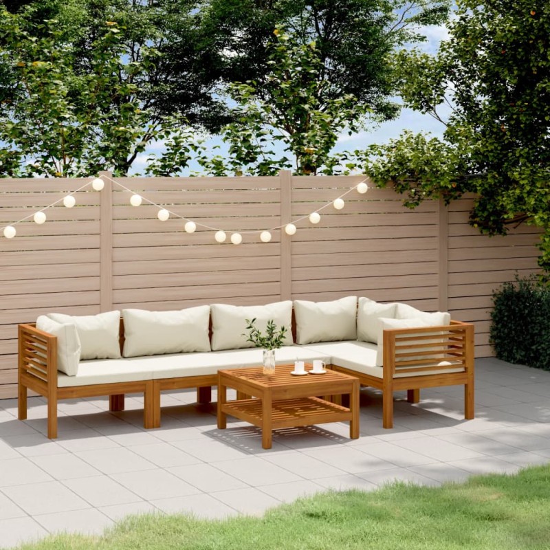 vidaXL Muebles de jardín 6 pzas cojines crema madera maciza de acacia vidaXL Muebles de jardín 6 pzas cojines crema madera maciza de acacia