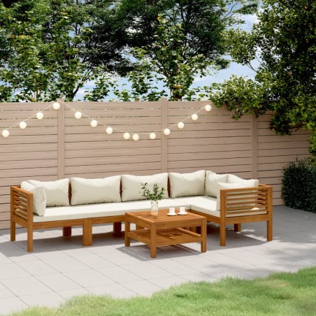 vidaXL Muebles de jardín 6 pzas cojines crema madera maciza de acacia 