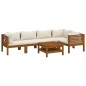 vidaXL Muebles de jardín 6 pzas cojines crema madera maciza de acacia vidaXL Muebles de jardín 6 pzas cojines crema madera maciza de acacia