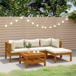 vidaXL Muebles de jardín 5 pzas cojines crema madera maciza de acacia 