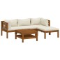 vidaXL Muebles de jardín 5 pzas cojines crema madera maciza de acacia vidaXL Muebles de jardín 5 pzas cojines crema madera maciza de acacia