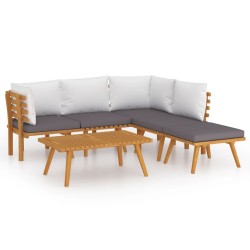 vidaXL Muebles de jardín 6 piezas con cojines madera maciza de acacia 