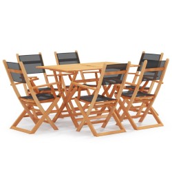 vidaXL Set de comedor para jardín 7 pzas madera maciza eucalipto negro