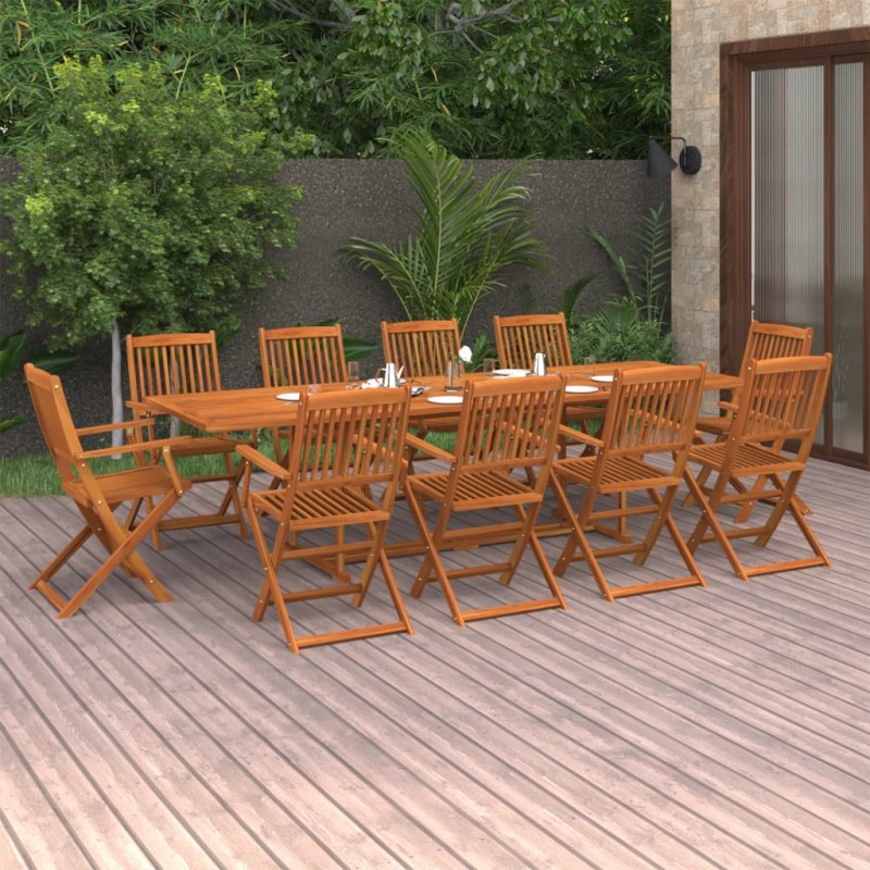 vidaXL Set de comedor para jardín 11 piezas madera maciza de acacia vidaXL Set de comedor para jardín 11 piezas madera maciza de acacia
