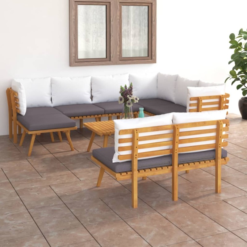 vidaXL Muebles de jardín 9 piezas con cojines madera maciza de acacia vidaXL Muebles de jardín 9 piezas con cojines madera maciza de acacia