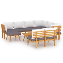 vidaXL Muebles de jardín 9 piezas con cojines madera maciza de acacia