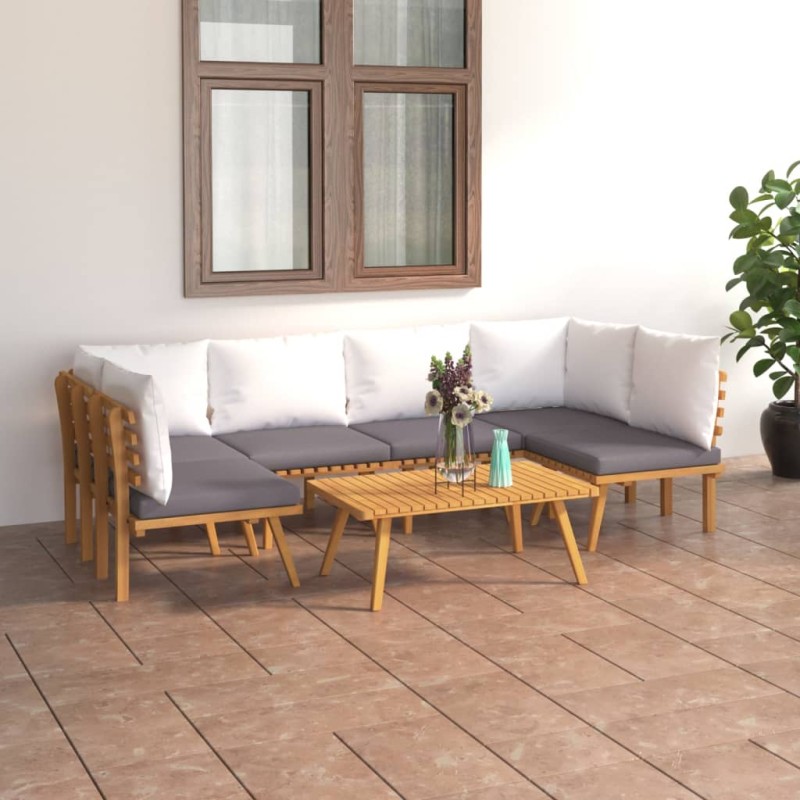 vidaXL Muebles de jardín 7 piezas con cojines madera maciza de acacia vidaXL Muebles de jardín 7 piezas con cojines madera maciza de acacia