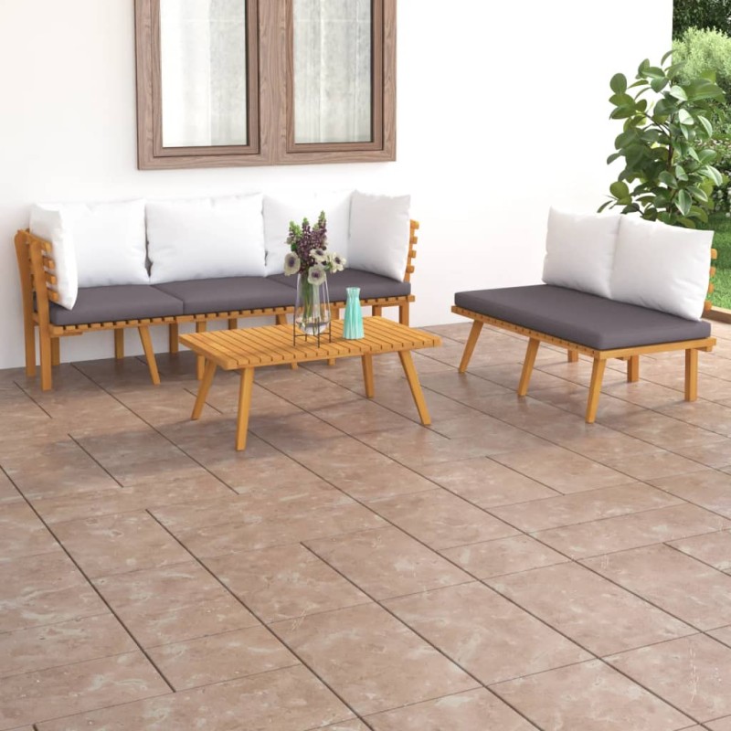 vidaXL Muebles de jardín 5 piezas con cojines madera maciza de acacia vidaXL Muebles de jardín 5 piezas con cojines madera maciza de acacia