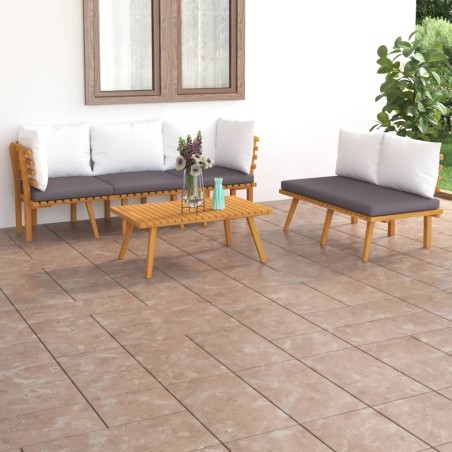 vidaXL Muebles de jardín 5 piezas con cojines madera maciza de acacia