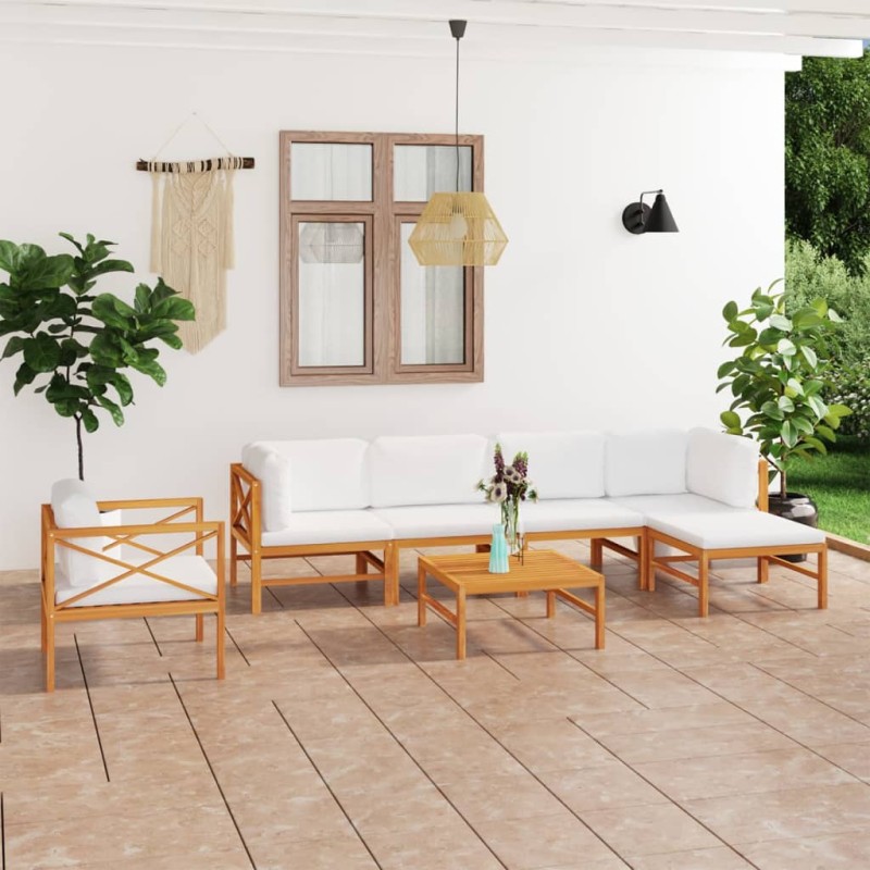 vidaXL Set de muebles de jardín 7 pzas madera de teca y cojines crema vidaXL Set de muebles de jardín 7 pzas madera de teca y cojines crema