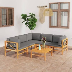 vidaXL Set de muebles de jardín 6 pzas madera de teca y cojines gris