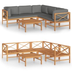 vidaXL Set de muebles de jardín 6 pzas madera de teca y cojines gris