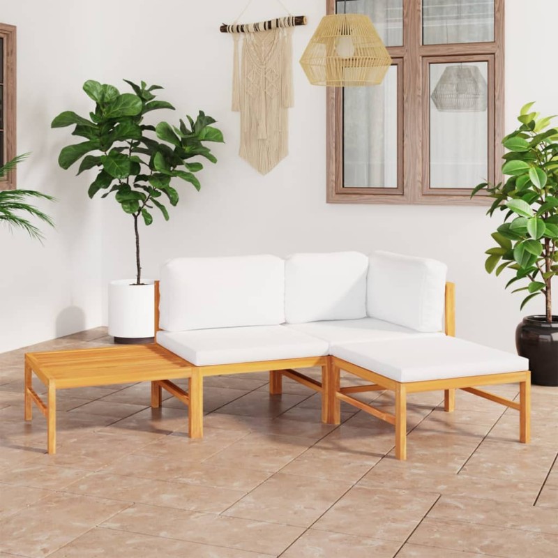 vidaXL Set de muebles de jardín 4 pzas madera de teca y cojines crema vidaXL Set de muebles de jardín 4 pzas madera de teca y cojines crema