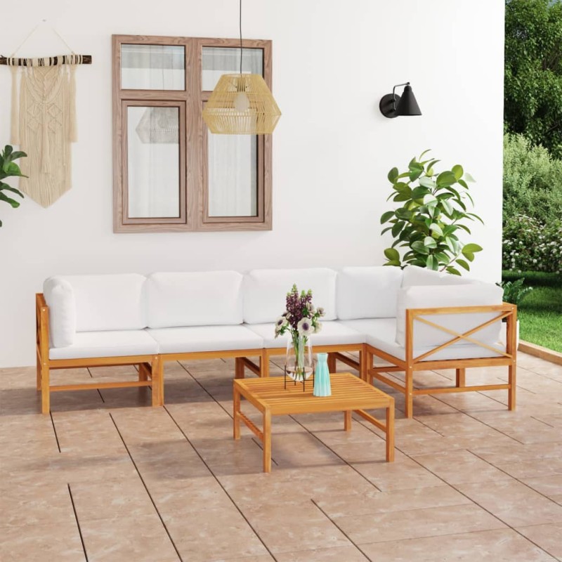 vidaXL Set de muebles de jardín 6 pzas madera de teca y cojines crema vidaXL Set de muebles de jardín 6 pzas madera de teca y cojines crema