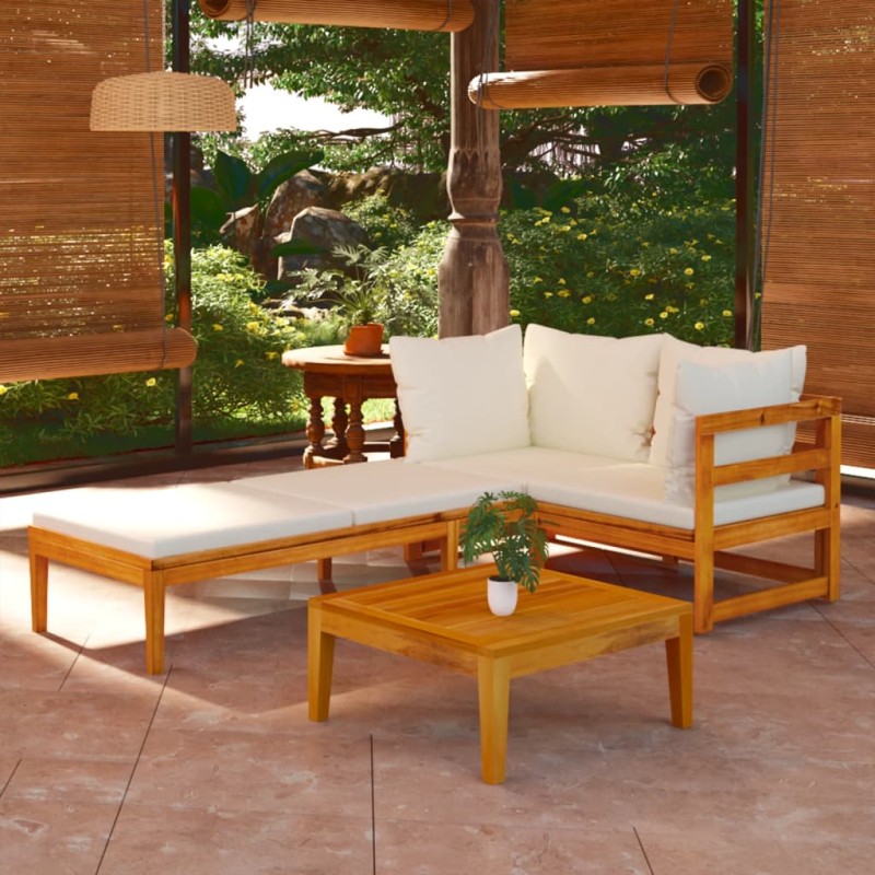 vidaXL Muebles de jardín 3 pzas con cojines crema madera de acacia vidaXL Muebles de jardín 3 pzas con cojines crema madera de acacia