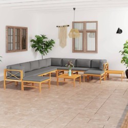 vidaXL Set de muebles de jardín 12 pzas madera de teca y cojines gris