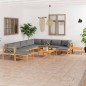 vidaXL Set de muebles de jardín 12 pzas madera de teca y cojines gris vidaXL Set de muebles de jardín 12 pzas madera de teca y cojines gris