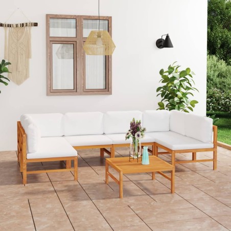 vidaXL Set de muebles de jardín 7 pzas madera de teca y cojines crema