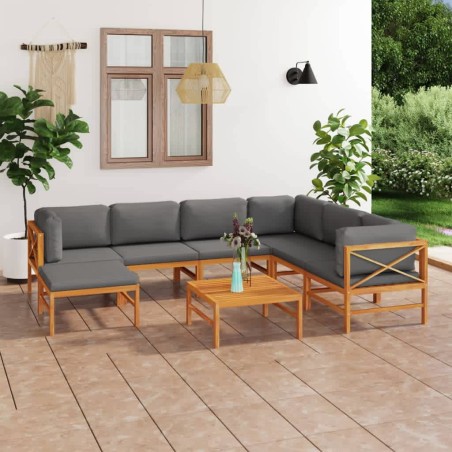 vidaXL Set de muebles de jardín 8 pzas madera de teca y cojines gris