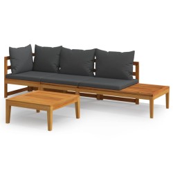 vidaXL Muebles de jardín 3 pzas cojines gris oscuro madera de acacia 
