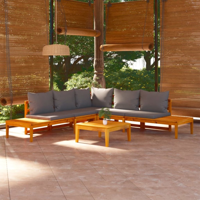 vidaXL Set muebles de jardín 4 pzas cojines gris oscuro madera acacia vidaXL Set muebles de jardín 4 pzas cojines gris oscuro madera acacia