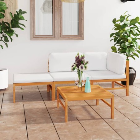 vidaXL Set de muebles de jardín 4 pzas madera de teca y cojines crema