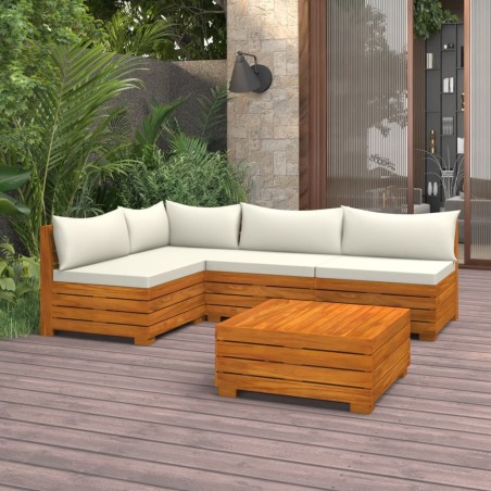 vidaXL Muebles de jardín 5 piezas con cojines madera maciza de acacia 