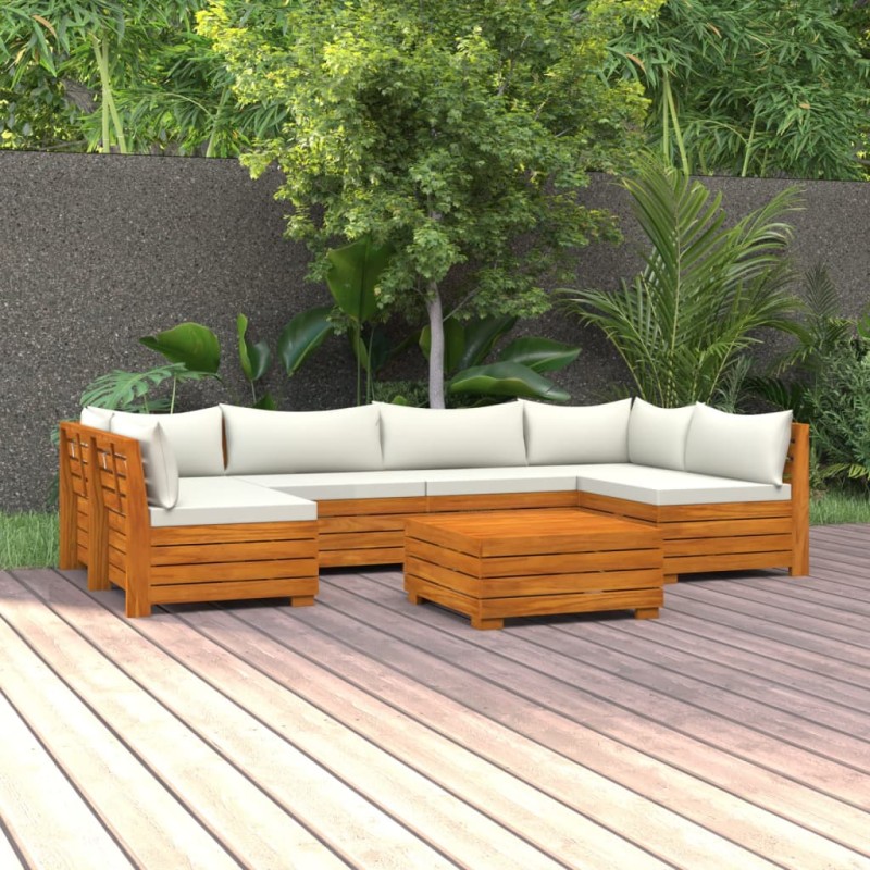vidaXL Juego muebles de jardín y cojines 7 pzas madera maciza acacia vidaXL Juego muebles de jardín y cojines 7 pzas madera maciza acacia
