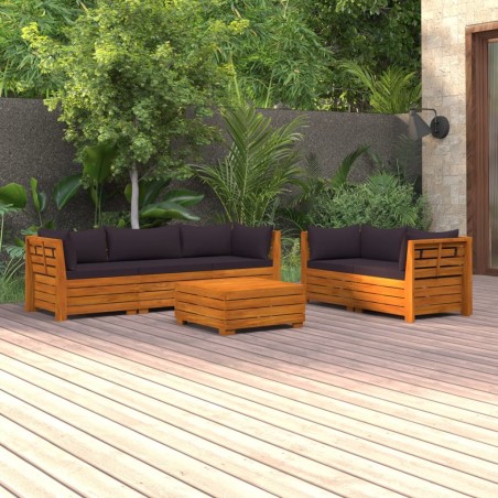 vidaXL Muebles de jardín 6 piezas con cojines madera maciza de acacia 