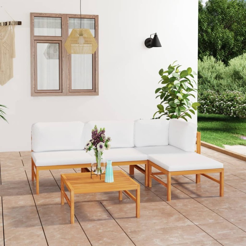 vidaXL Set de muebles de jardín 5 pzas madera de teca y cojines crema vidaXL Set de muebles de jardín 5 pzas madera de teca y cojines crema