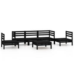 vidaXL Juego de muebles de jardín 6 piezas negro madera maciza de pino