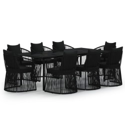 vidaXL Juego de comedor de jardín 9 piezas con cojines negro
