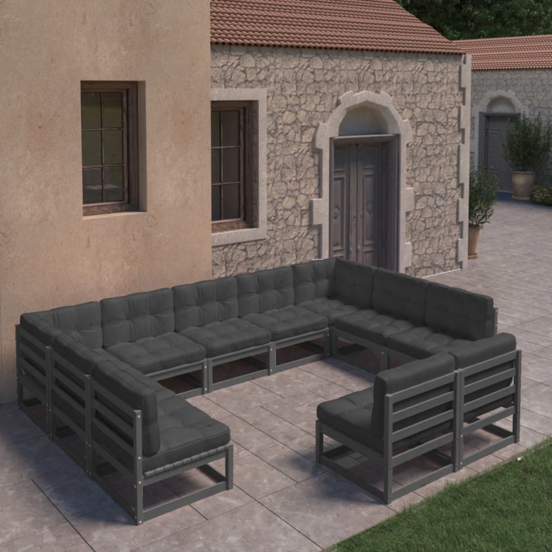 vidaXL Set de muebles de jardín 11 pzas con cojines madera pino negro vidaXL Set de muebles de jardín 11 pzas con cojines madera pino negro