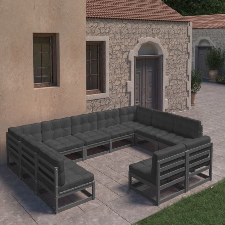 vidaXL Set de muebles de jardín 11 pzas con cojines madera pino negro