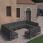 vidaXL Set de muebles de jardín 11 pzas con cojines madera pino negro vidaXL Set de muebles de jardín 11 pzas con cojines madera pino negro