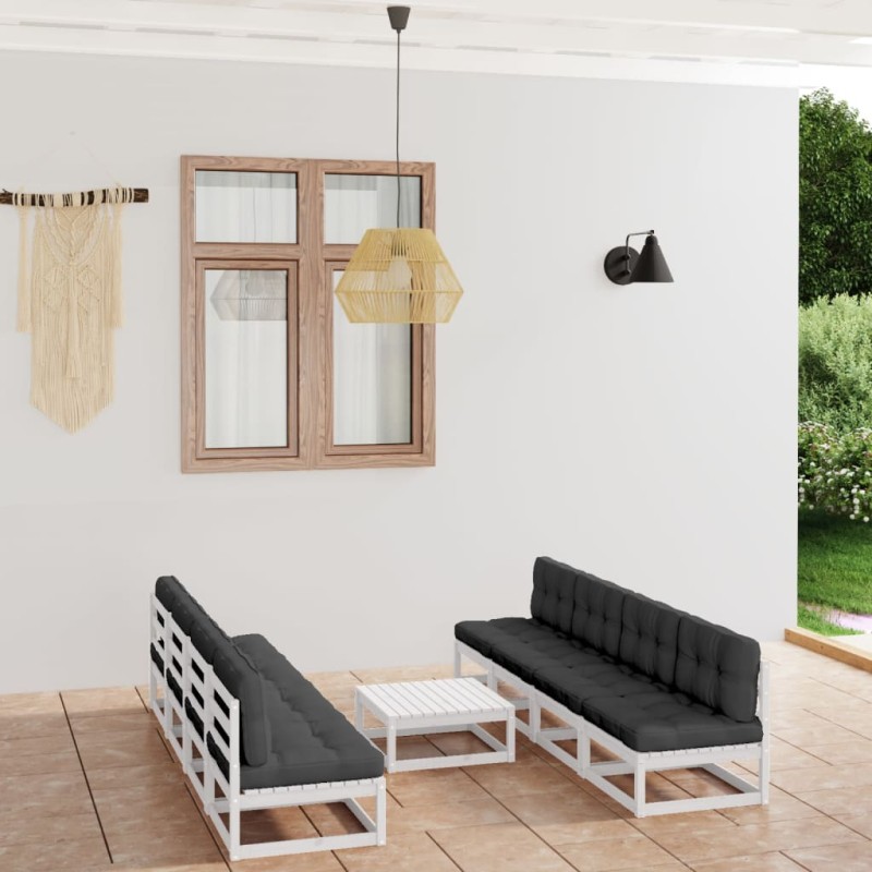 vidaXL Juego de muebles de jardín 9 pzas y cojines madera pino maciza vidaXL Juego de muebles de jardín 9 pzas y cojines madera pino maciza