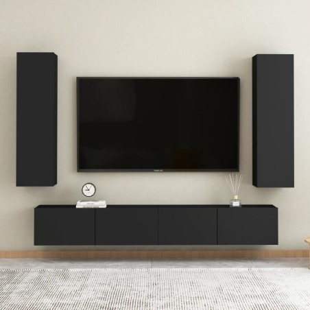 vidaXL Juego de mueble para TV de 4 piezas madera contrachapada negro