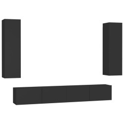 vidaXL Juego de mueble para TV de 4 piezas madera contrachapada negro