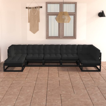 vidaXL Juego de muebles de jardín 7 pzas y cojines madera maciza pino