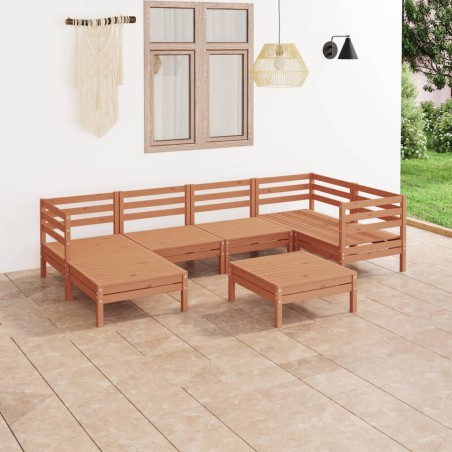 vidaXL Juego muebles de jardín 7 pzas madera maciza pino marrón miel