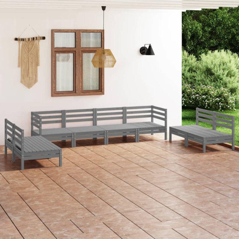 vidaXL Juego de muebles de jardín 8 piezas madera maciza de pino gris vidaXL Juego de muebles de jardín 8 piezas madera maciza de pino gris