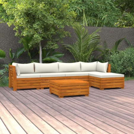 vidaXL Muebles de jardín 6 piezas con cojines madera maciza de acacia 