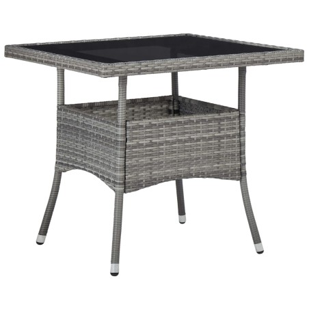 vidaXL Mesa de comedor para jardín ratán sintético y vidrio gris