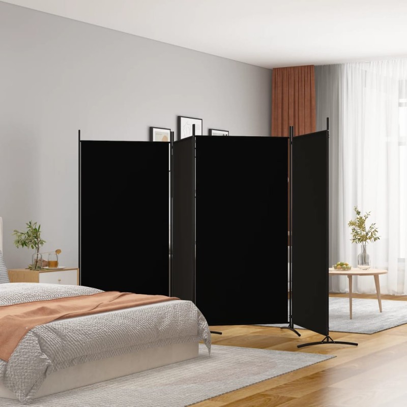 vidaXL Biombo divisor de 4 paneles de tela negro 346x180 cm vidaXL Biombo divisor de 4 paneles de tela negro 346x180 cm