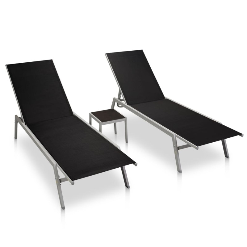 vidaXL Tumbonas con mesita 2 unidades de acero y textilene negro vidaXL Tumbonas con mesita 2 unidades de acero y textilene negro