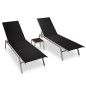 vidaXL Tumbonas con mesita 2 unidades de acero y textilene negro vidaXL Tumbonas con mesita 2 unidades de acero y textilene negro