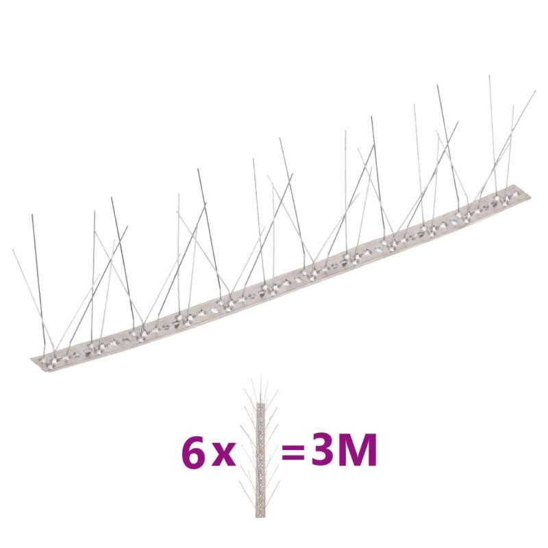 vidaXL Set de 6 hileras pinchos contra pájaros y palomas 5 filas 3 m vidaXL Set de 6 hileras pinchos contra pájaros y palomas 5 filas 3 m